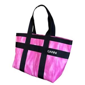 Ganni Coated Canvas Pink and Black Tote Bag